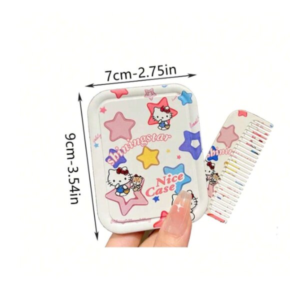 Hello Kitty Portable Folding Makeup Mirror & Comb Set – Compact Travel Beauty - Picture 2 of 4